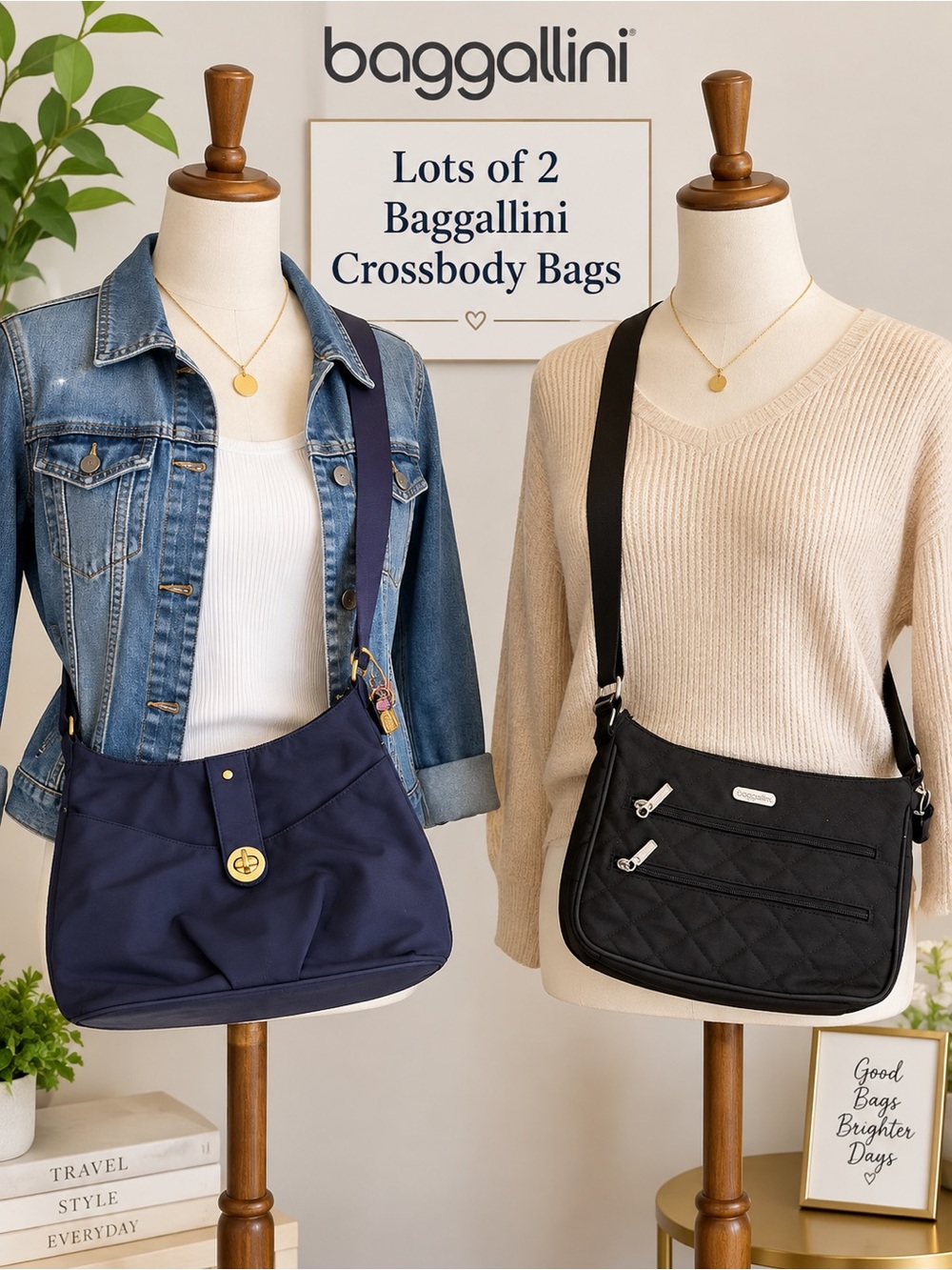 Baggallini Navy and Black Crossbody Set - Like New